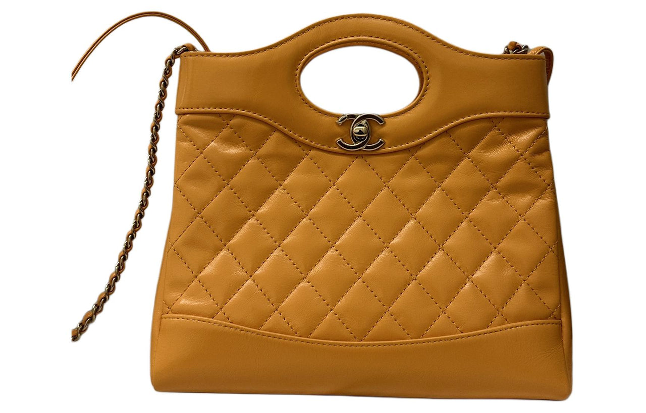 CHANEL Oil Wax Cow Leather One Shoulder Handbag Mini Women's Orange