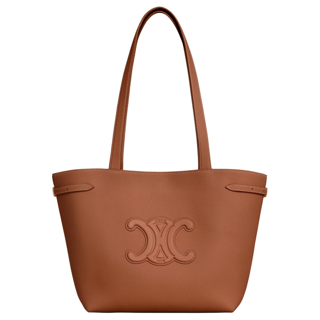 CELINE Grained Calfskin Small Tote Bags Shoulder Bags Women's Dark Brown