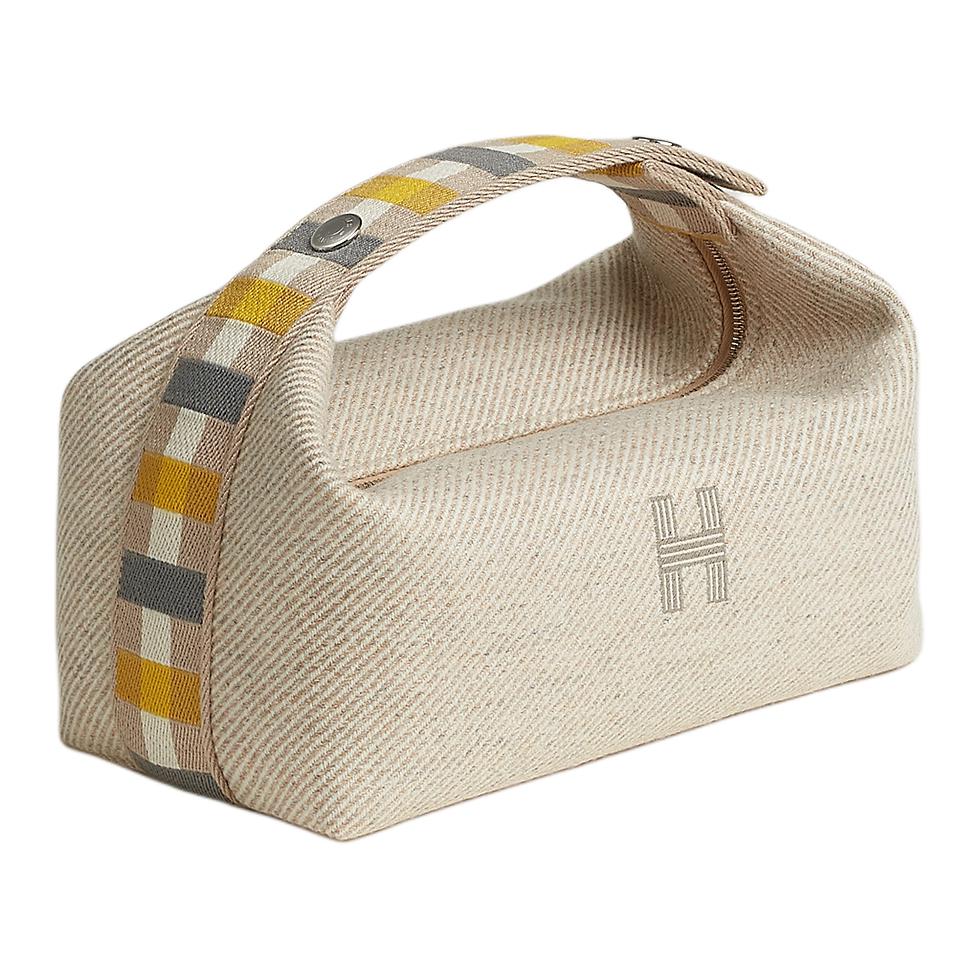 HERMES Bride-a-Brac Wool Storage Bags Toiletry Bags Small Size Unisex Beige