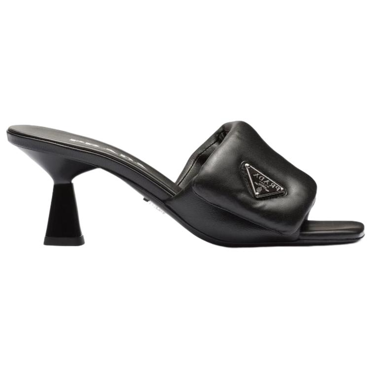 PRADA Soft Padded 65mm Sandals Black Nappa Leather Women's