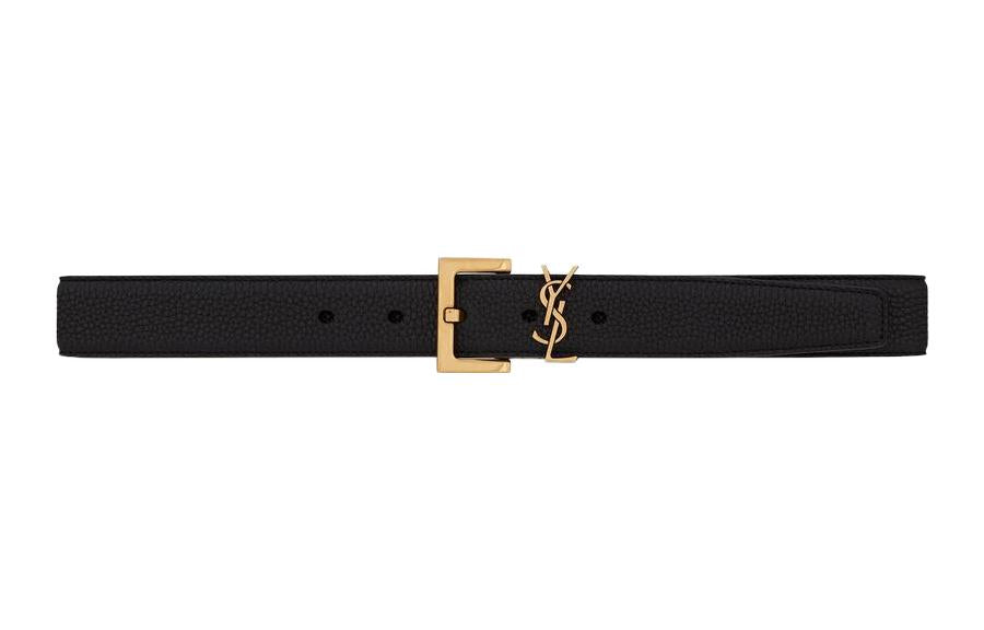 SAINT LAURENT Cassandre Belt With Square Buckle In Grained Leather