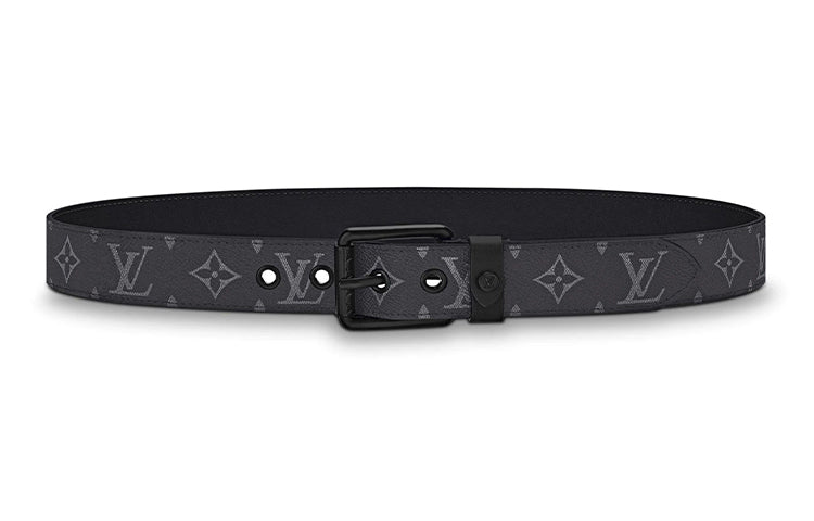 LOUIS VUITTON LV Voyager Print Pin Buckle Leather Belts Men's Black Width 3.5cm