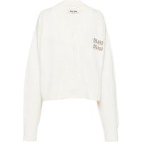 MIU MIU Crystal embellished Logo Cashmere Cardigan