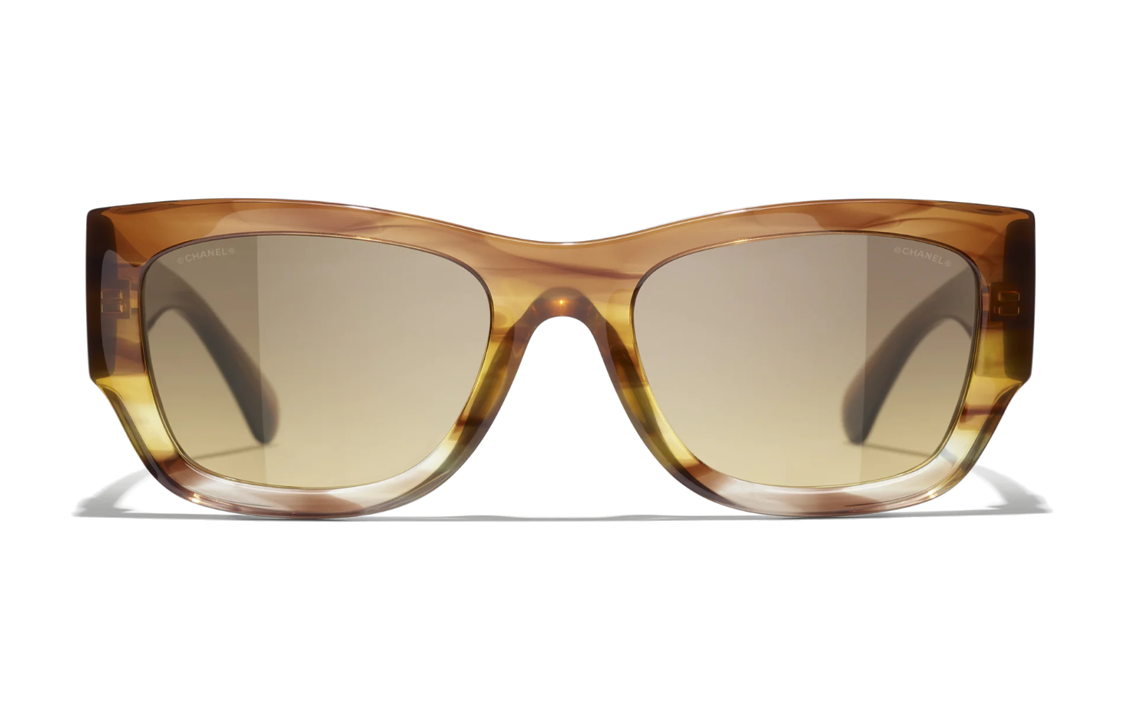 CHANEL Acetate Irregular Shape Sunglasses Women's Brown