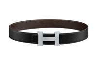 HERMES Comfortable Silver Buckle Togo Calfskin Double-Sided Leather Belt Men's Black Width: 3.8cm