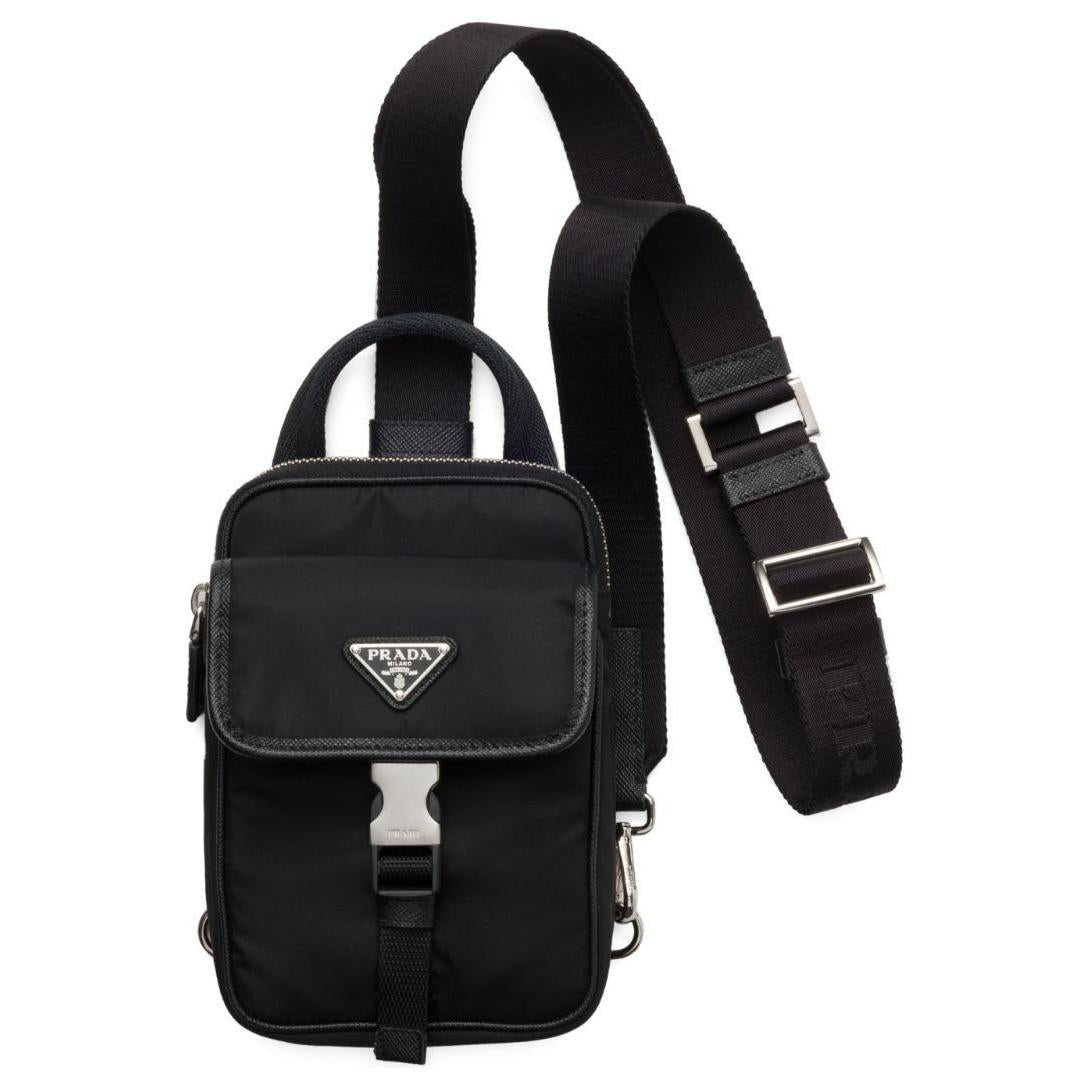 PRADA Calfskin Recycled Polyamide Phone Accessories Men's Black