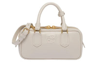 MIU MIU Arcadie Series Leather Bowling Bag, Shoulder Bag, Crossbody Bag, Handbag Women's Pearl White