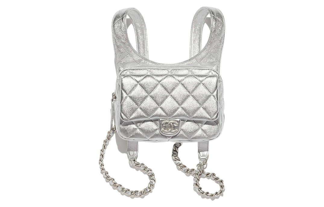 CHANEL Metallic Feel Sheepskin Backpack Women's Silver