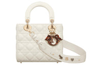 DIOR Lady DiorMy ABCDior Sheepskin Lady Dior Bag, Portable Crossbody Bag, Shoulder Bag Small Size Women's Milk White