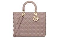 DIOR Lady Dior Lambskin Shoulder Bag Crossbody Bag Handbag Large Size Women's Taupe