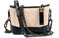 CHANEL Gabrielle Calfskin Hobo Bag Shoulder Bag Crossbody Bag Small Size Women's Beige Multicolor