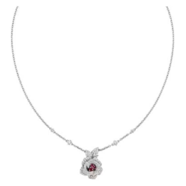 DIOR Diamond, Ruby 18K White Gold Necklaces Women's Silver