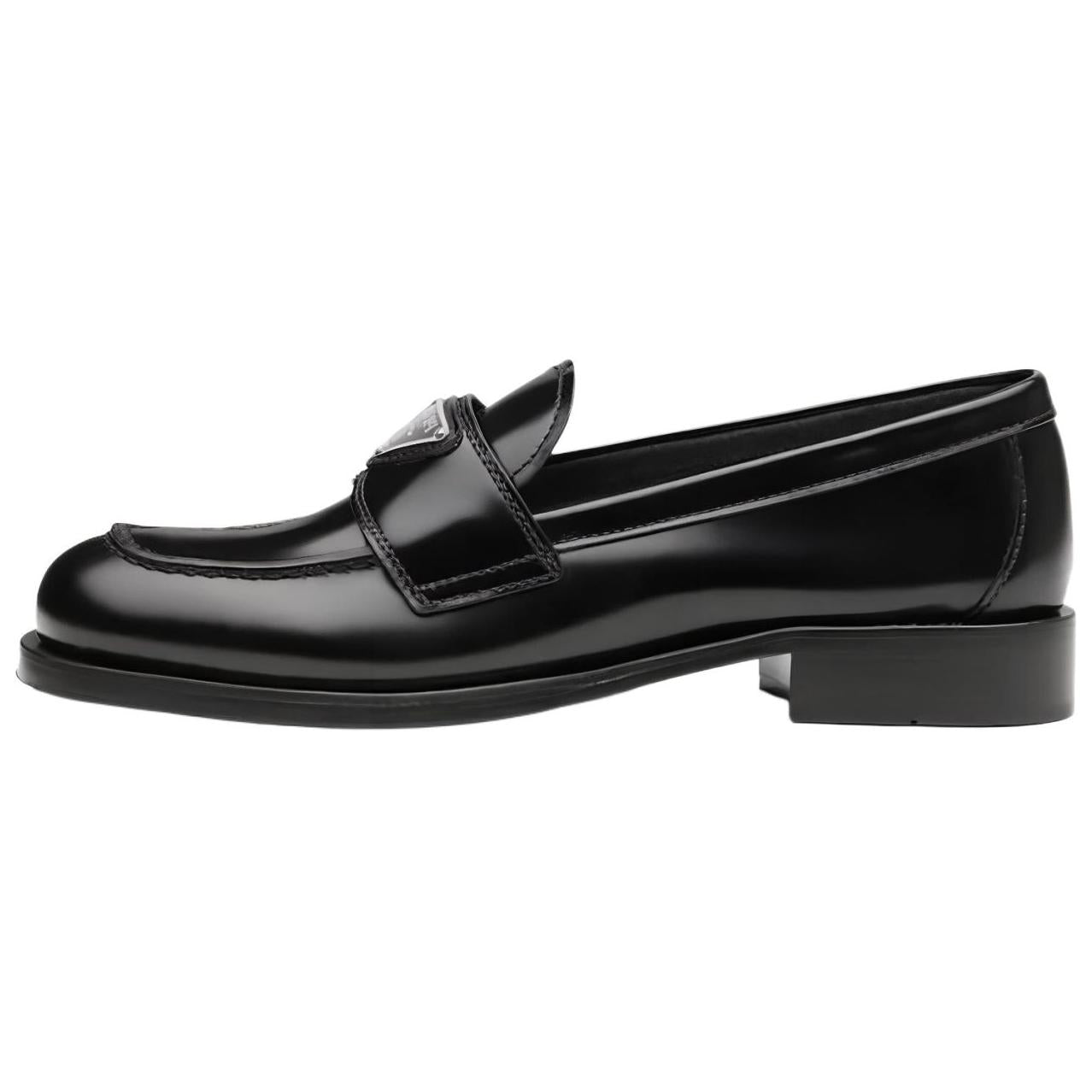 PRADA Logo-plaque Leather Loafers