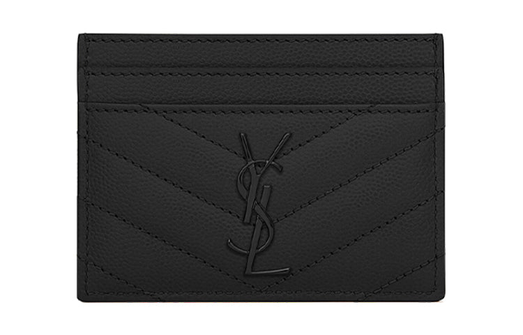 SAINT LAURENT Quilted Leather Card Holder Women's Black