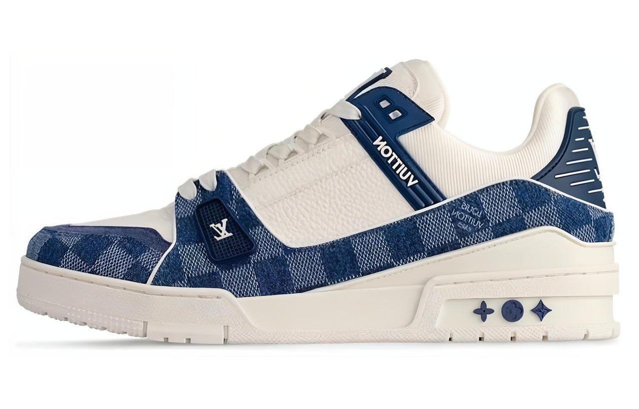 LOUIS VUITTON Trainer Slip-Resistant Low-Top Skateboard Shoes Unisex White Blue