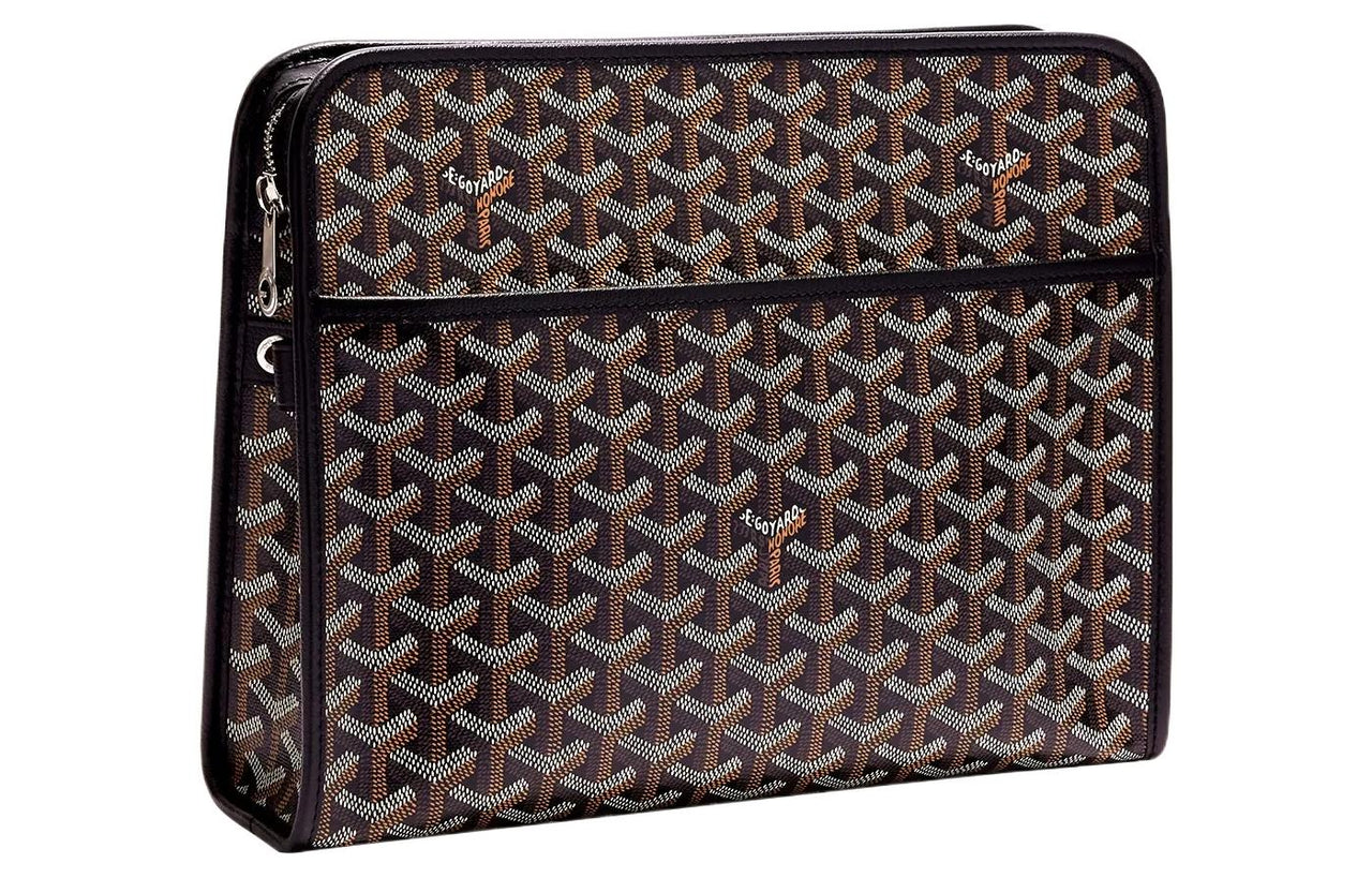 GOYARD JOUVENCE Calfskin Canvas Storage Bags Handheld Toiletry Bags Large Size Unisex Black
