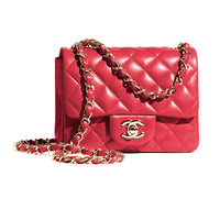 CHANEL 21K Winter Litchi Calfskin Shoulder Bag Crossbody Bag Women's Red