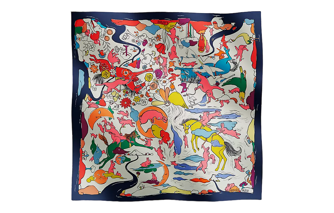 HERMES Silk Scarves Unisex Dark Blue