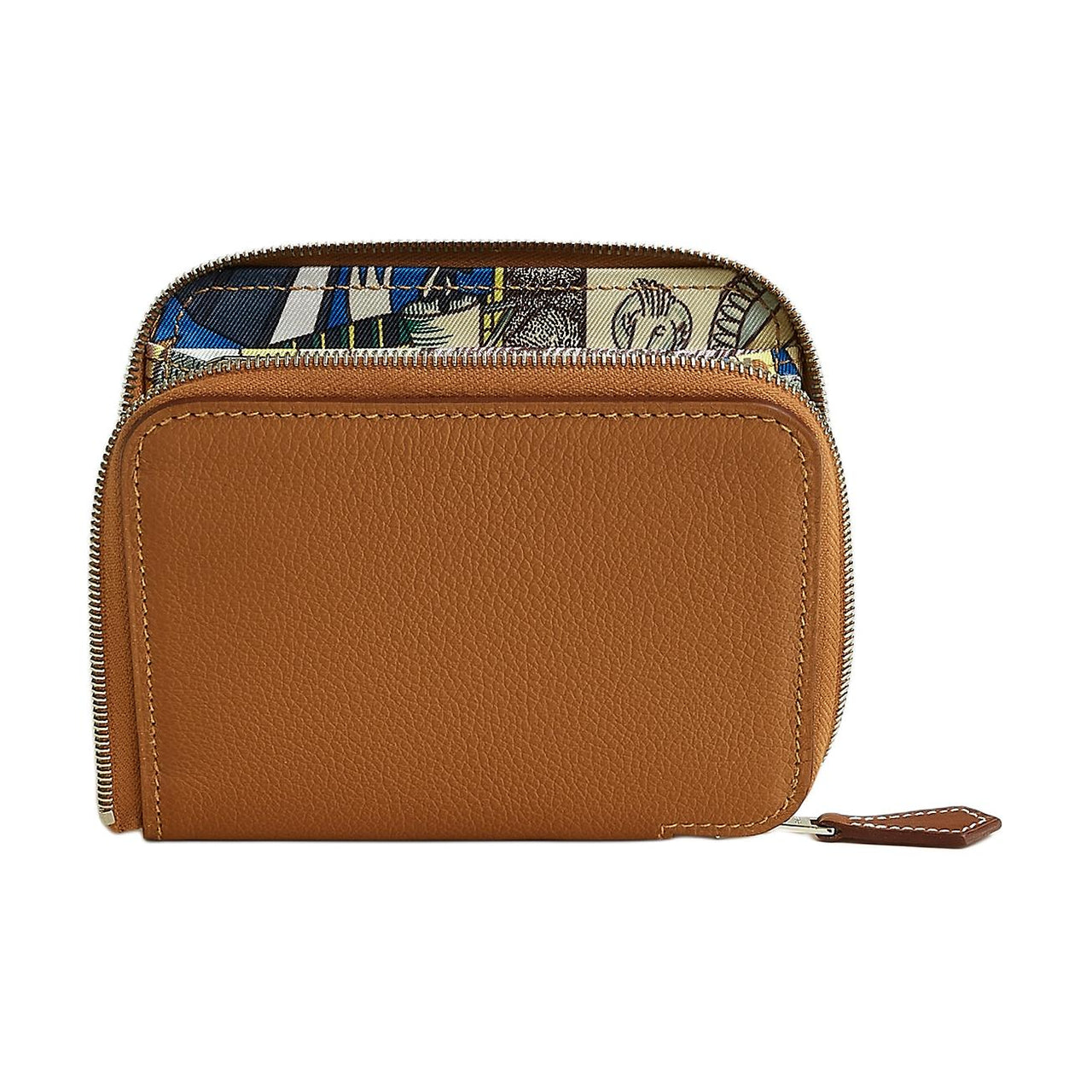 HERMES Silk'In Evercolor Calfskin Wallet Women's Prussian Blue & Gold Light Purple & Light Green