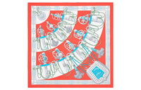 HERMES Silk Scarves Women's Garnet Red/Gray/Turquoise Blue