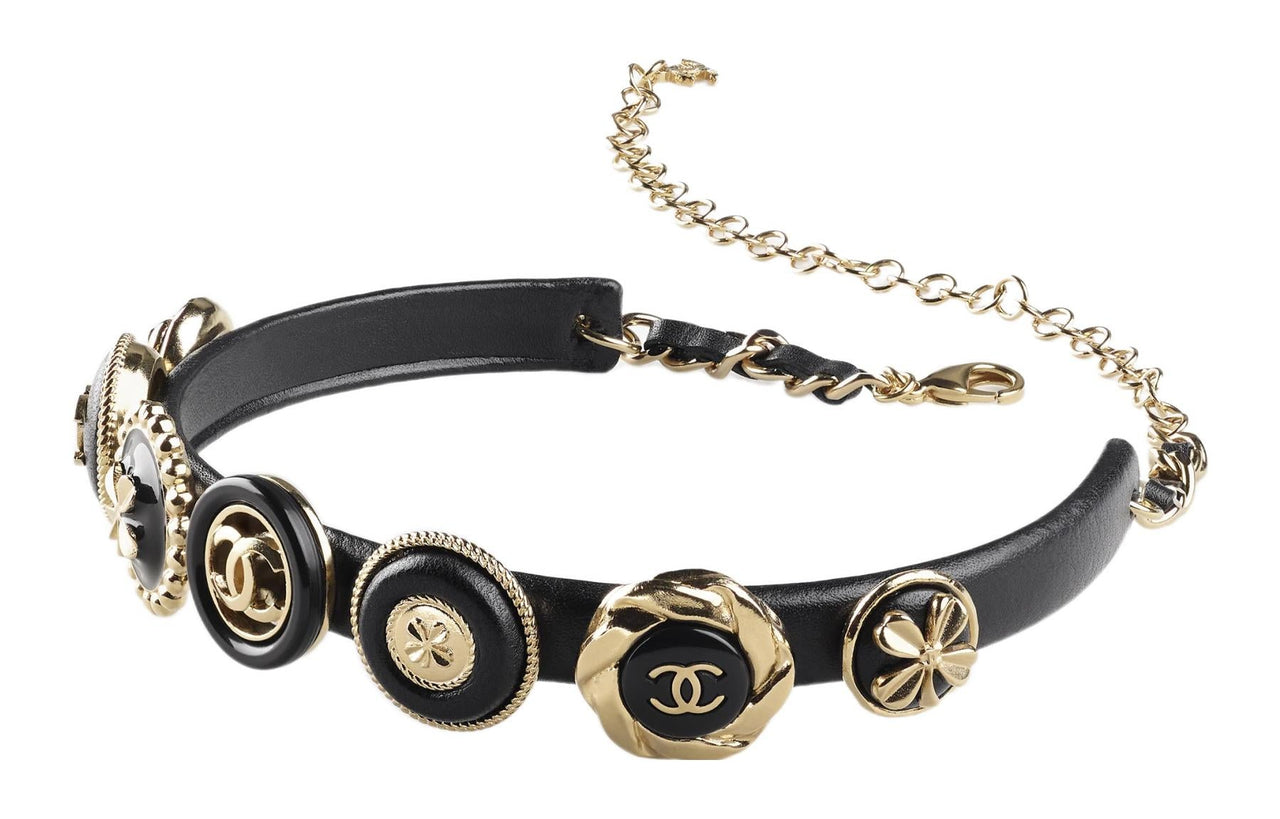 CHANEL Necklaces Women's Black Gold