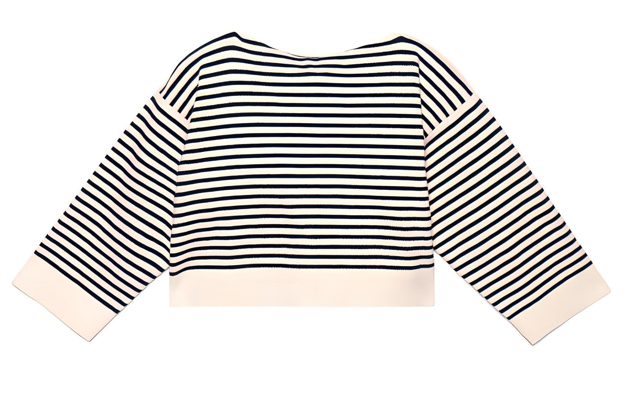CELINE Women's Embroidered Mariniere In Cotton Knit Cream/Navy