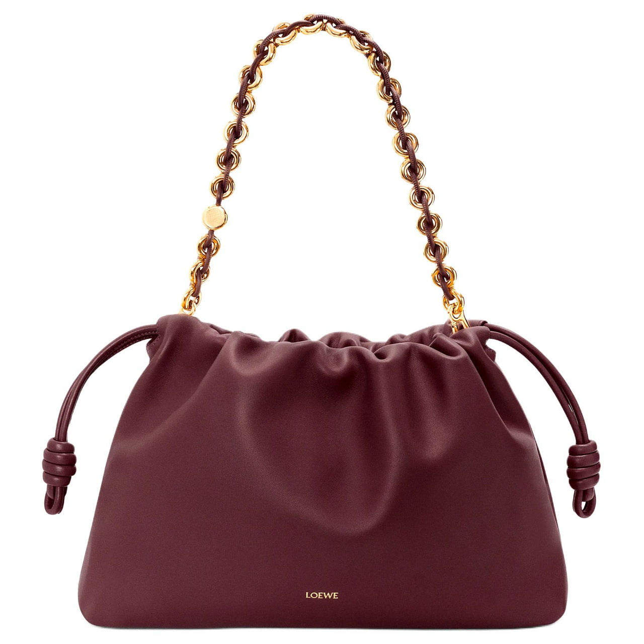 LOEWE Flamenco Soft Nappa Sheep Leather Clutch Tubas Women's Burgundy