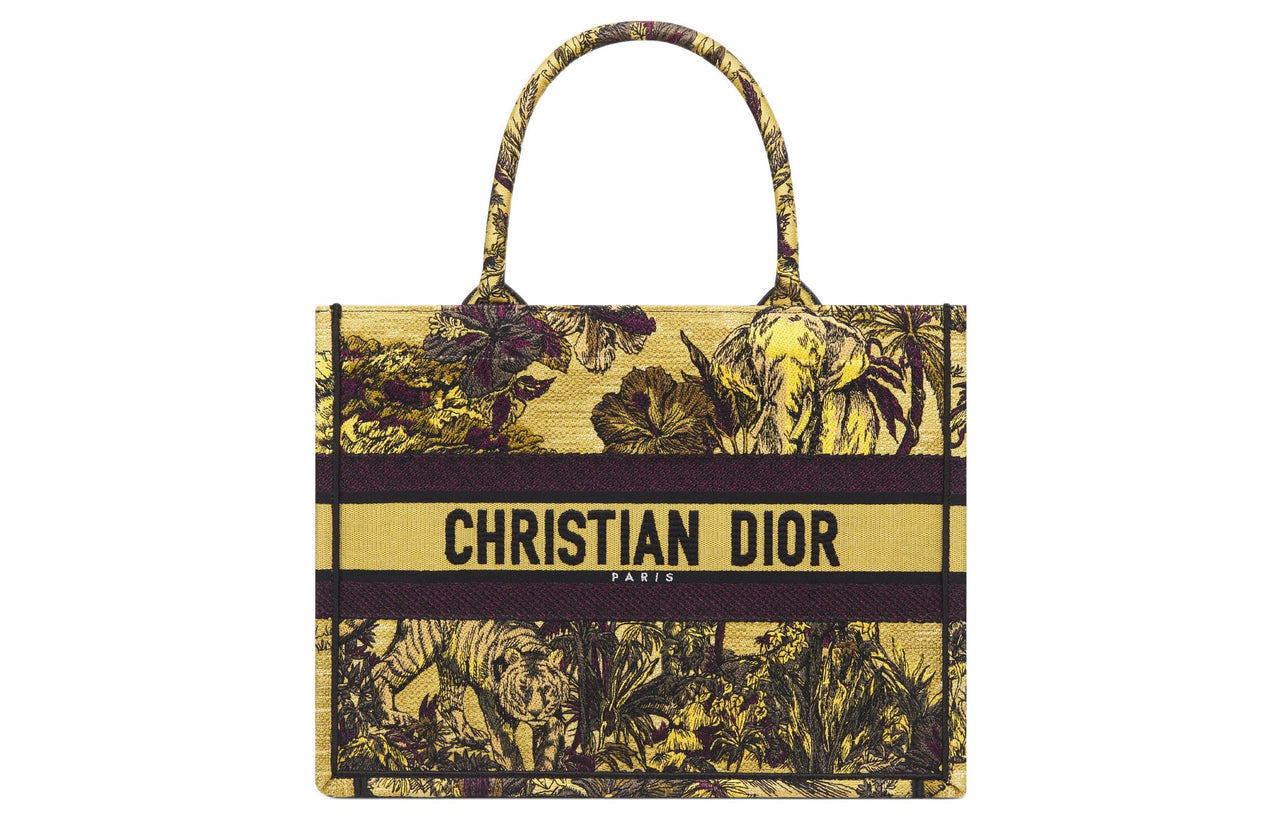 DIOR BookTote Embroidery Tote Bag Shopping Bag Handbag Medium Size Women's Yellow & Multicolor