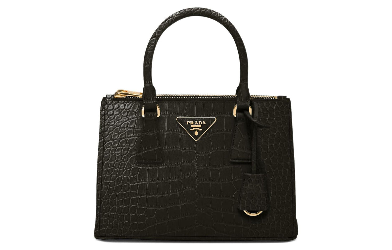 PRADA Galleria Killer Bag Crocodile Leather Shoulder Bag Crossbody Bag Handbag Small Size Women's Black