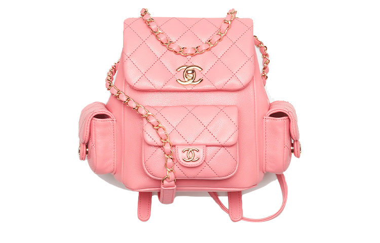 CHANEL Embossed Shiny Calfskin Backpack Small Size Women's Coral Pink