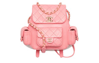CHANEL Embossed Shiny Calfskin Backpack Small Size Women's Coral Pink