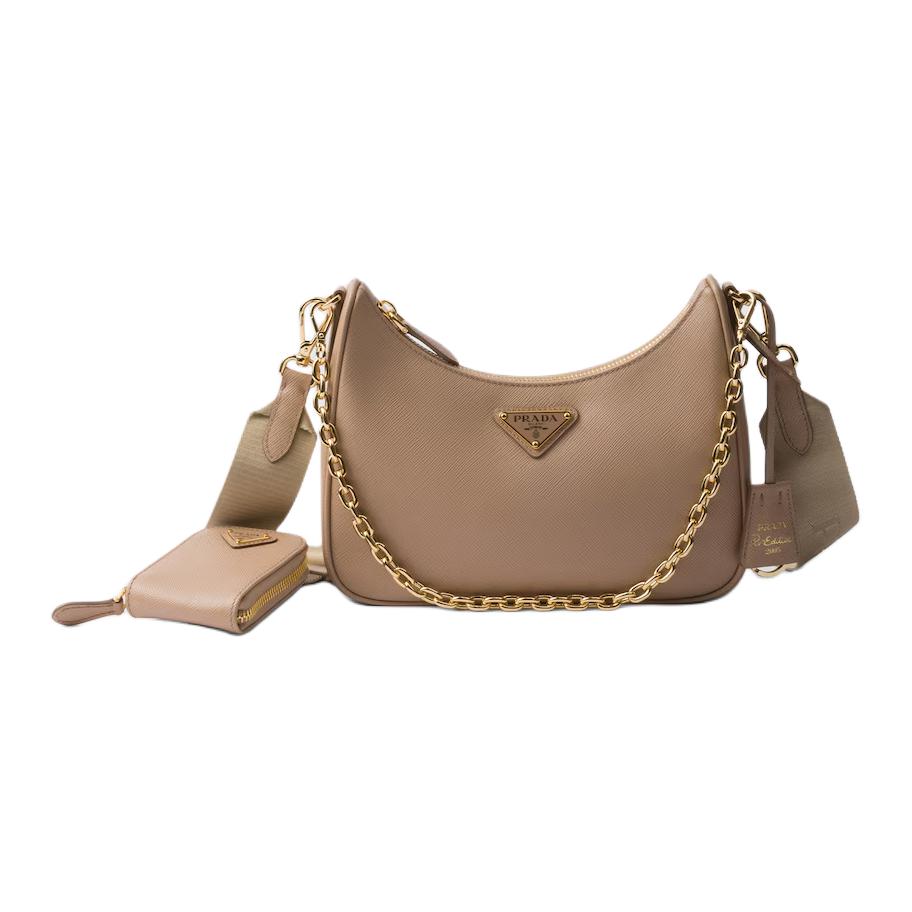 PRADA Re Edition Calfskin Shoulder Bag Women's Beige