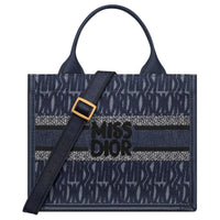 DIOR BookTote Full Body Embroidery Tote Bag Shopping Bag Handbag Small Size Women's Blue