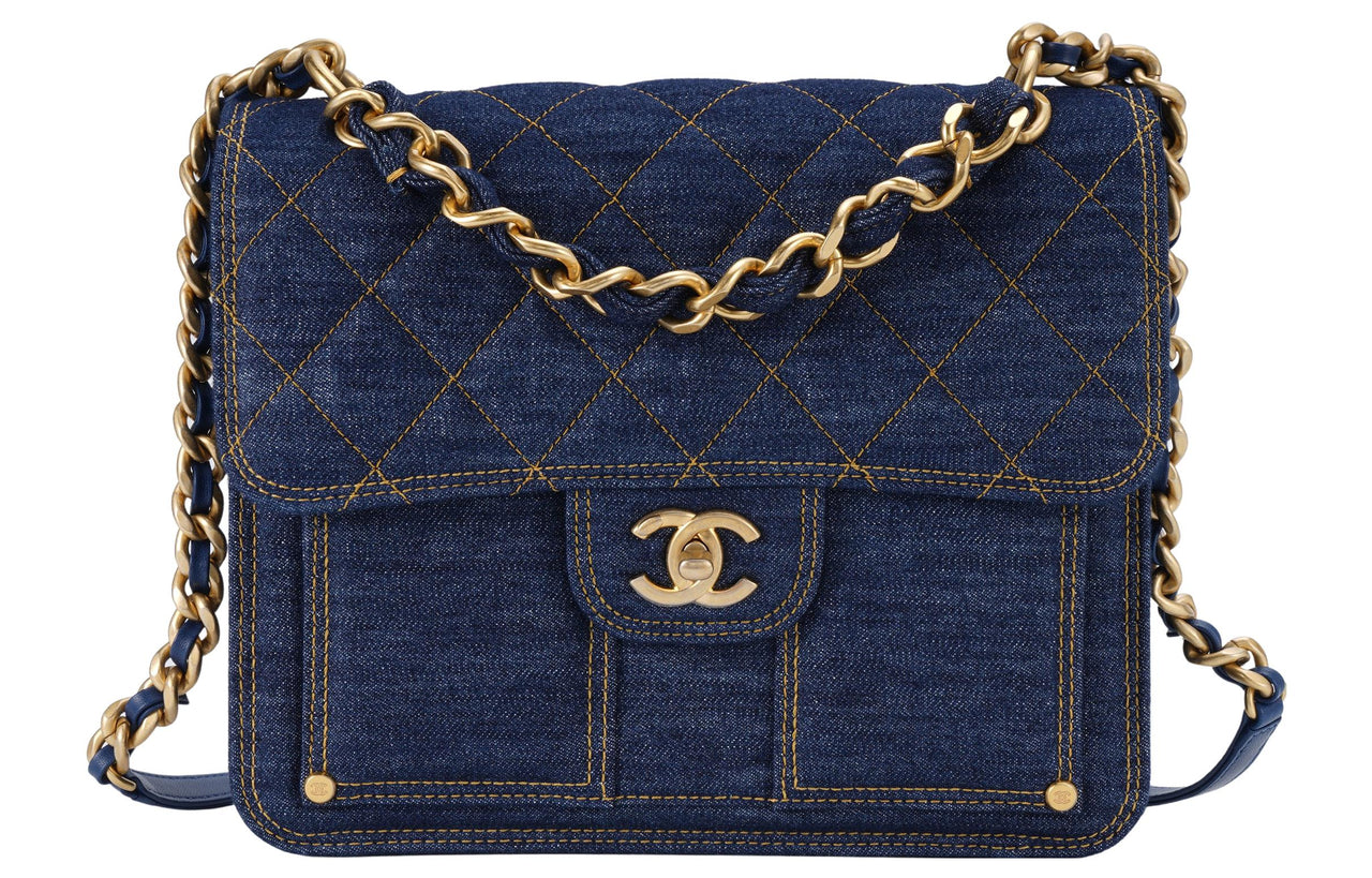 CHANEL Denim Backpack Regular Unisex Washed Denim Blue