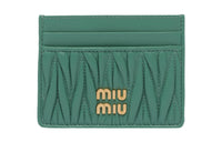 MIU MIU Matelassé Soft Sheepskin Leather Card Clip Card Holder Women's Green