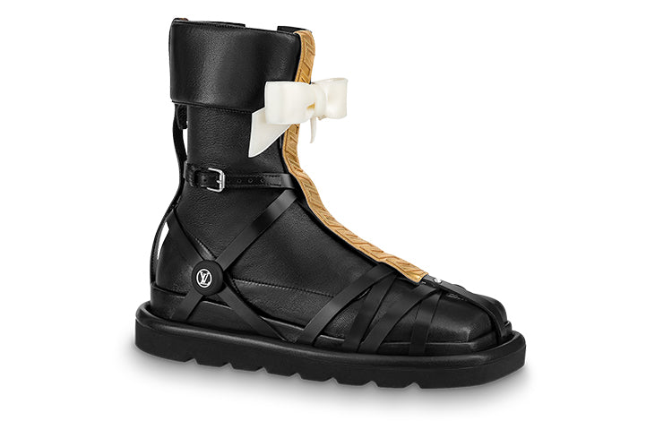 LOUIS VUITTON Square Pillow Ankle Boots Women's Black Gold