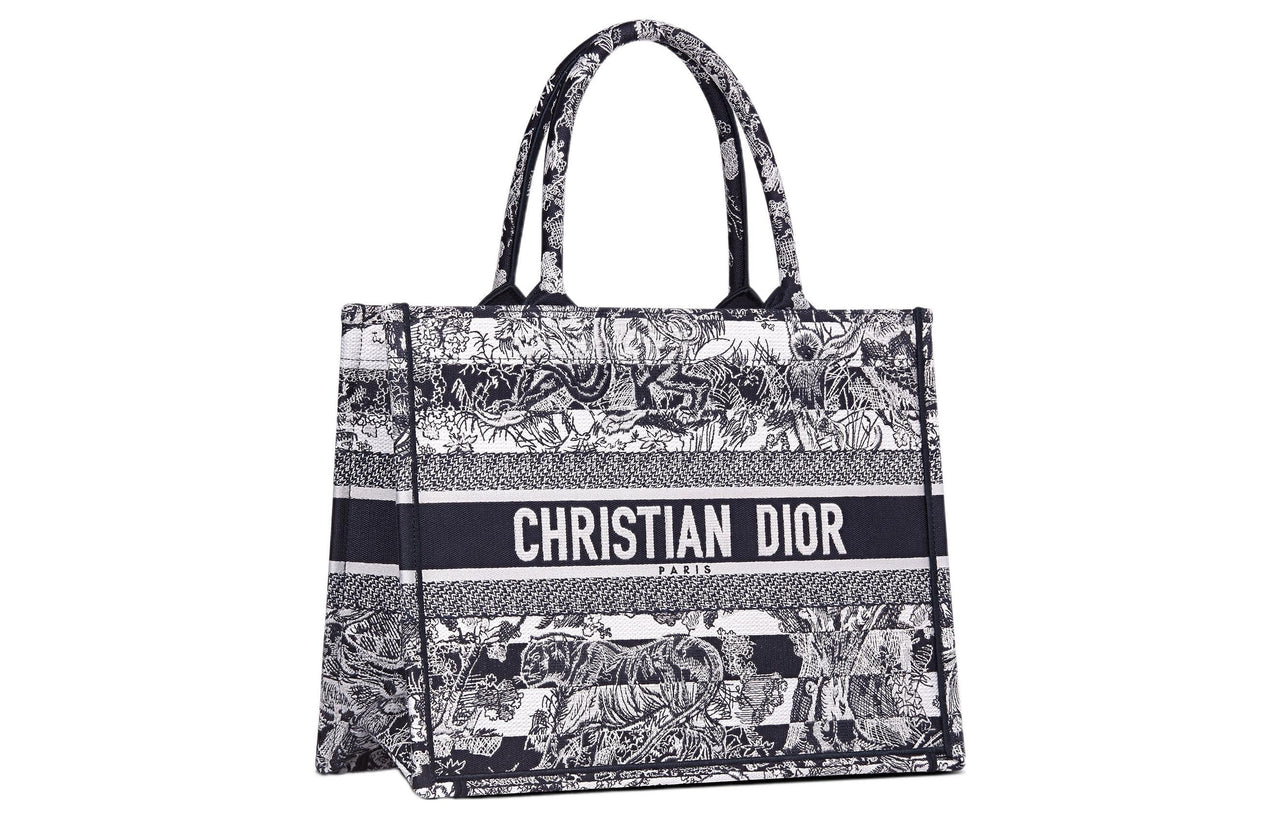 DIOR BookTote Embroidery Tote Bag Shopping Bag Handbag Medium Size Women's Navy