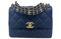 CHANEL 22K Autumn And Winter Grained Cow Leather Shoulder Bag Crossbody Bag Regular Women's Dark Blue