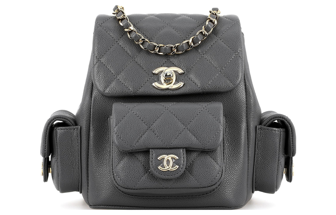 CHANEL Small Duma 23K Grained Calfskin Backpack Dark Grey AS4399