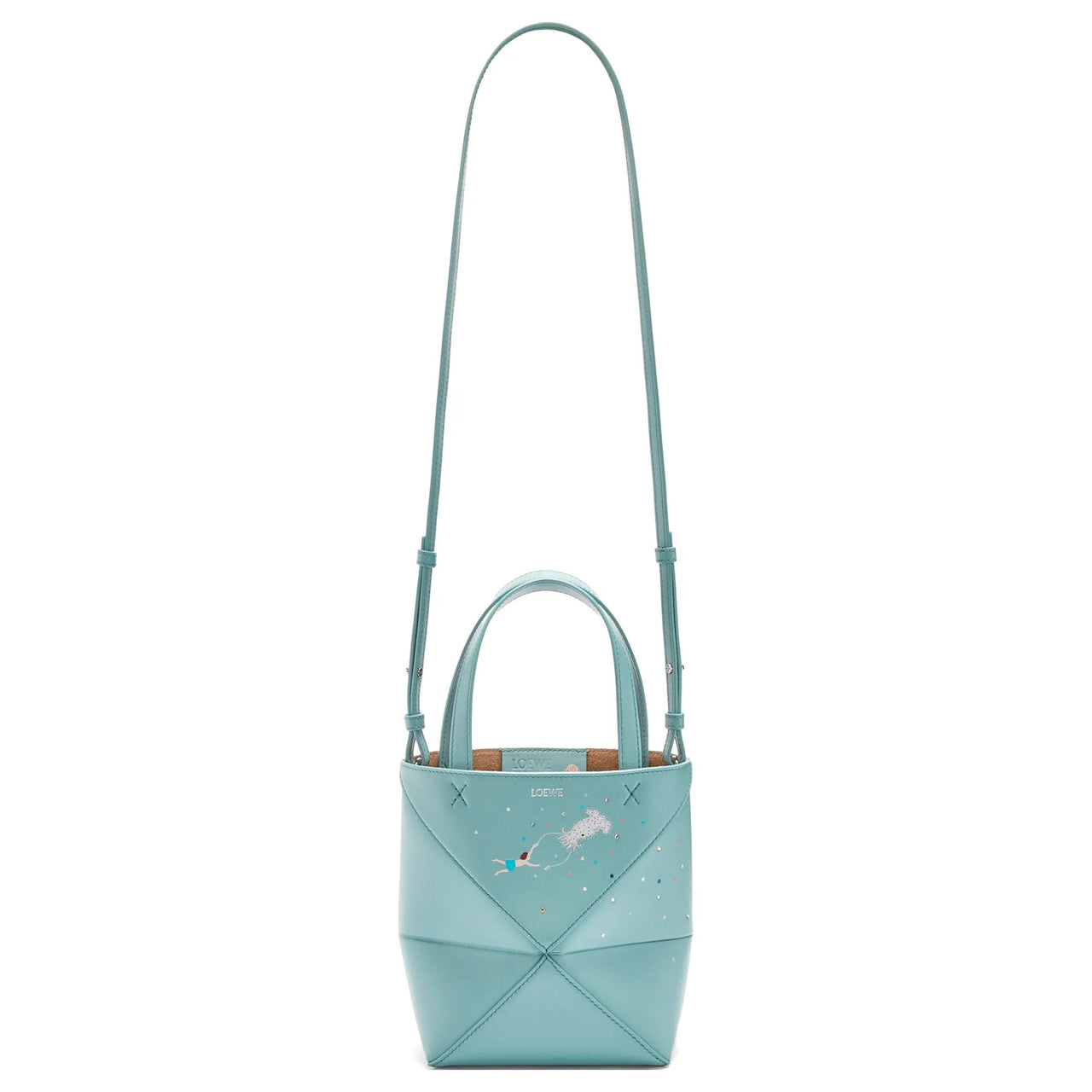 LOEWE Suna Fujita Collaboration Puzzle Fold Cow Leather Shoulder Bag, Crossbody Bag, Handbag Mini Women's Water