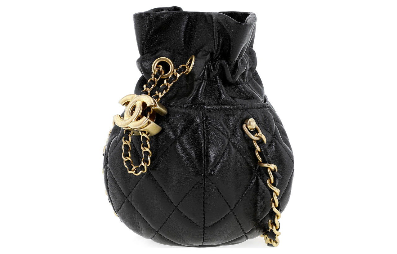 CHANEL Shiny Lambskin One Shoulder Crossbody Clutches Regular Women's Black