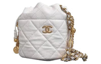 CHANEL Embossed Calfskin With Grains Bucket Bag Handheld Shoulder Bag Crossbody Bag Women's White
