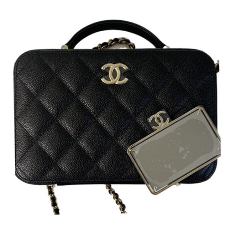 CHANEL Calfskin Box Bag, One Shoulder Handbag, Crossbody Bag, Makeup Bag Regular Women's Black