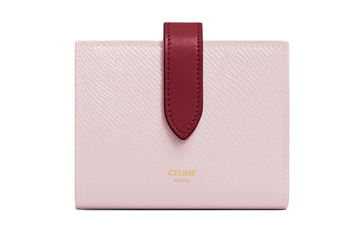 CELINE Grained Calfskin Card Holder, Wallet Small Size Women's Peony Red/Rouge Red