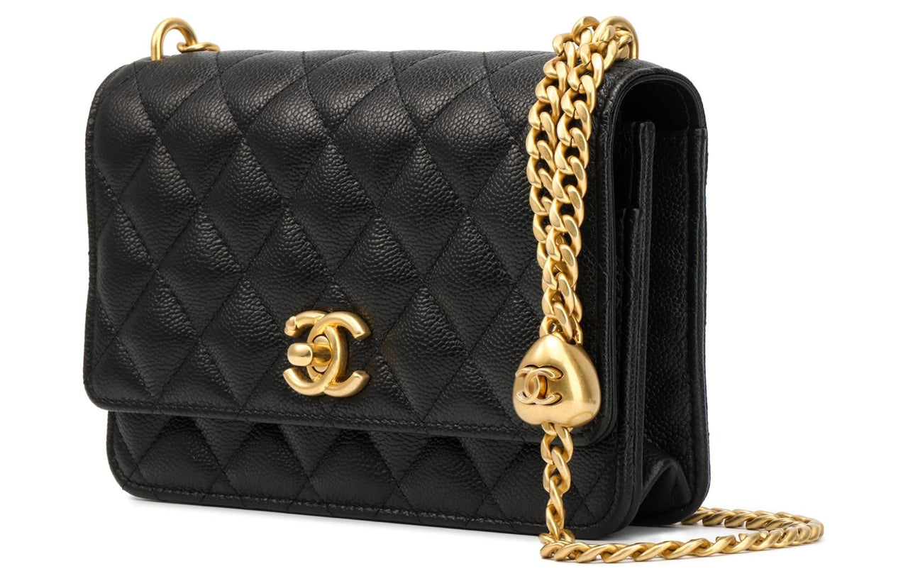 CHANEL Litchi Grain Cow Leather Chain Bag Shoulder Bag Crossbody Bag Small Size Women's Black