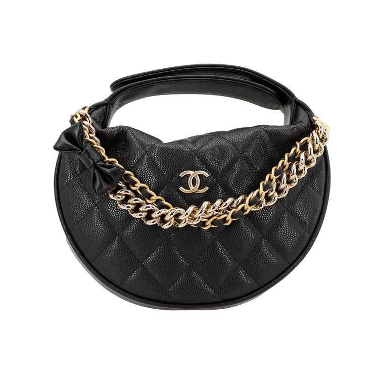 CHANEL Grained Cow Leather Crescent Moon Bag Clutch Mini Women's Black