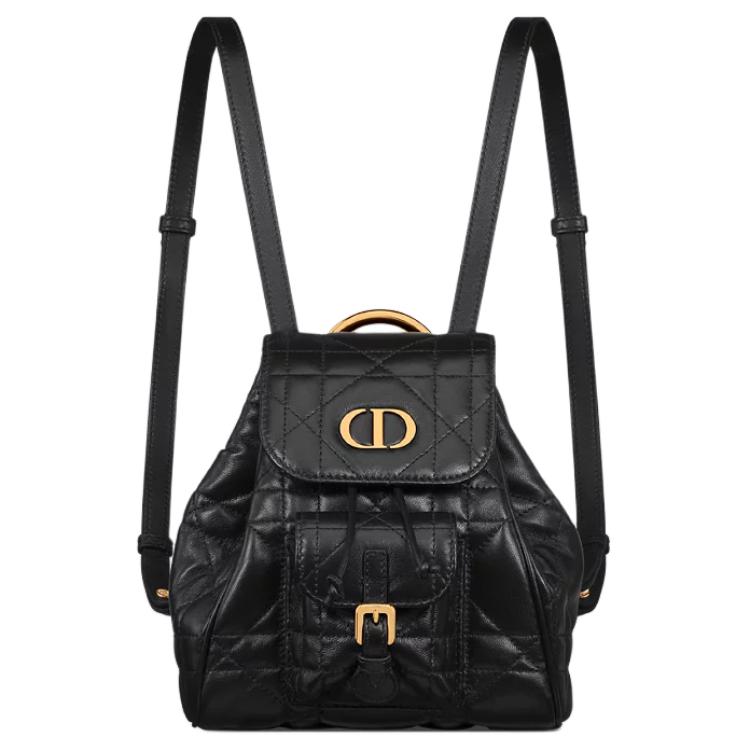 DIOR Caro Lambskin And Calfskin Small Backpack Women's Black