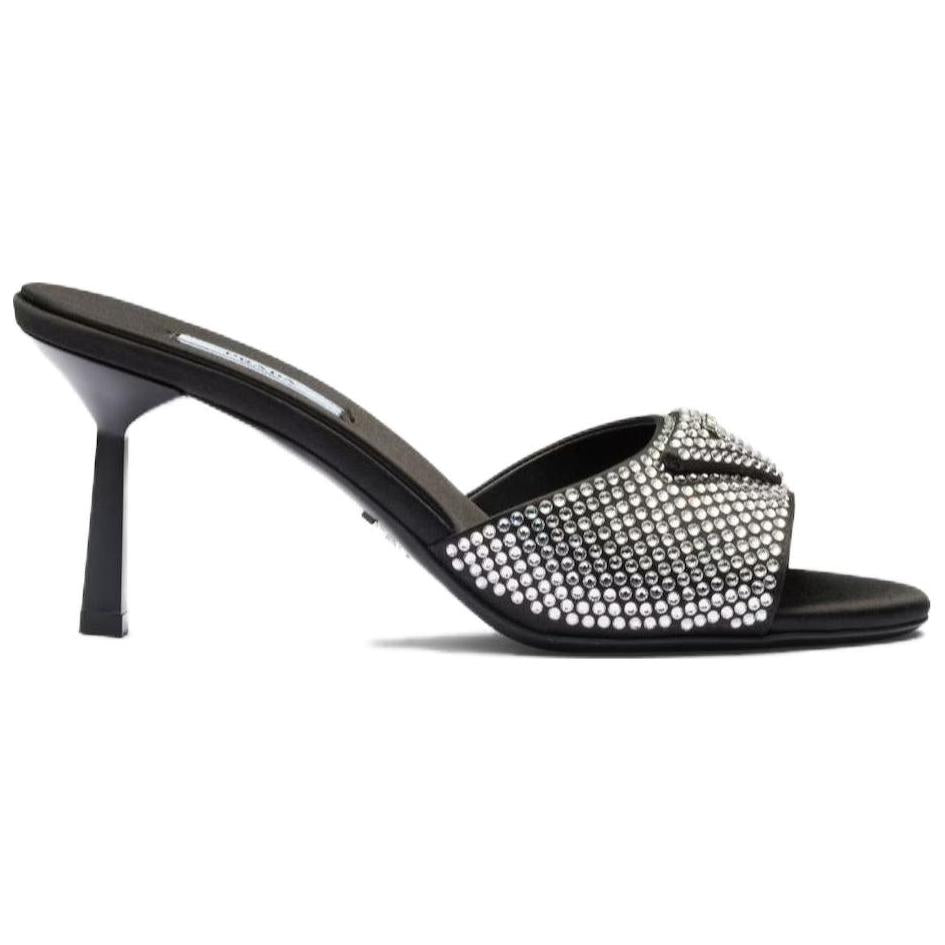 PRADA Crystal-embellished Satin Mules