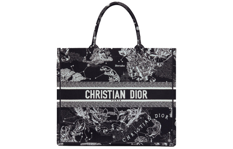 DIOR BookTote Embroidery Tote Bag, Shopping Bag, Shoulder Bag, Handbag Tubas Women's Black