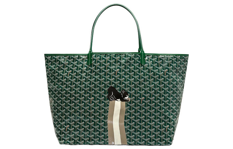 GOYARD Saint Louis Canvas With Calfskin Combo Bag Tote One Shoulder Handbag Large Size Unisex Green